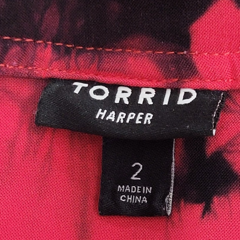 Y2K Hippie Tie Dye Blouse Womens 2 Red White  Ombre Roll Tab Torrid size 2 - Picture 7 of 9